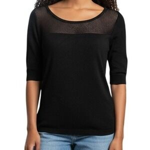 EXPRESS Black Mesh Neck 3/4 Sleeve Knit Sweater Top Size Small